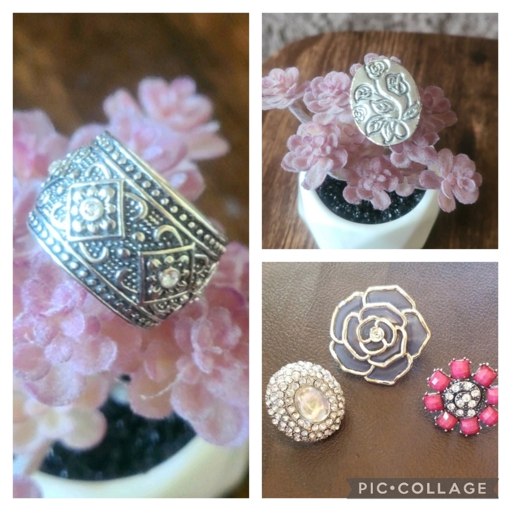 🔴 2/$10 5 Ring Bundle Cocktail Rings Iridescent Gold Pink Silver Rose Sparkle